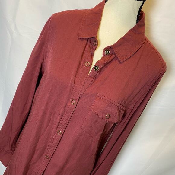 Roxy Burgundy Long Sleeve Snap Closure Shirt Dress Coverup Size Medium Womens - Picture 2 of 12